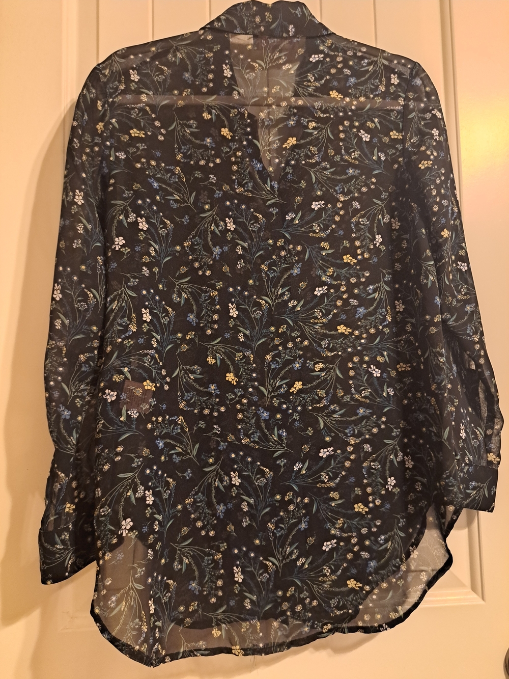Philosophy Navy Sheer Floral Button-Up Blouse with Blue & Cream Accents - Picture 9 of 9